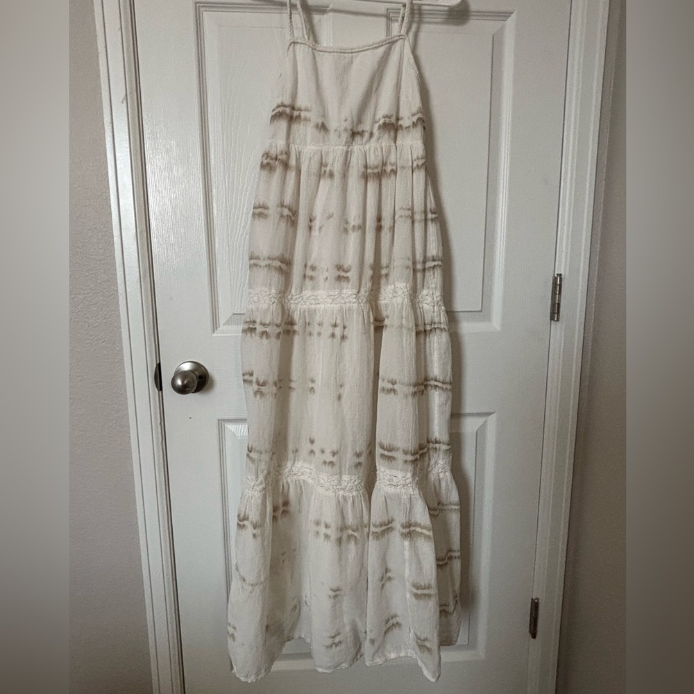 Aerie White and Brown Tie-Dye Dress